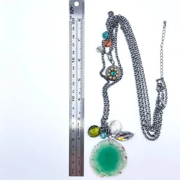 NWOT – Lane Bryant – Green Quartz Beaded Locket Gunmetal Tone 24” Necklace - Picture 8 of 10